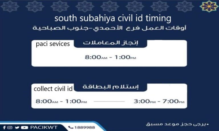 south sabahiya civil id office timings