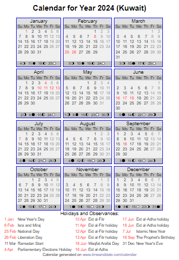 Calendar 2024 Kuwait With Holidays - Paci Kuwait